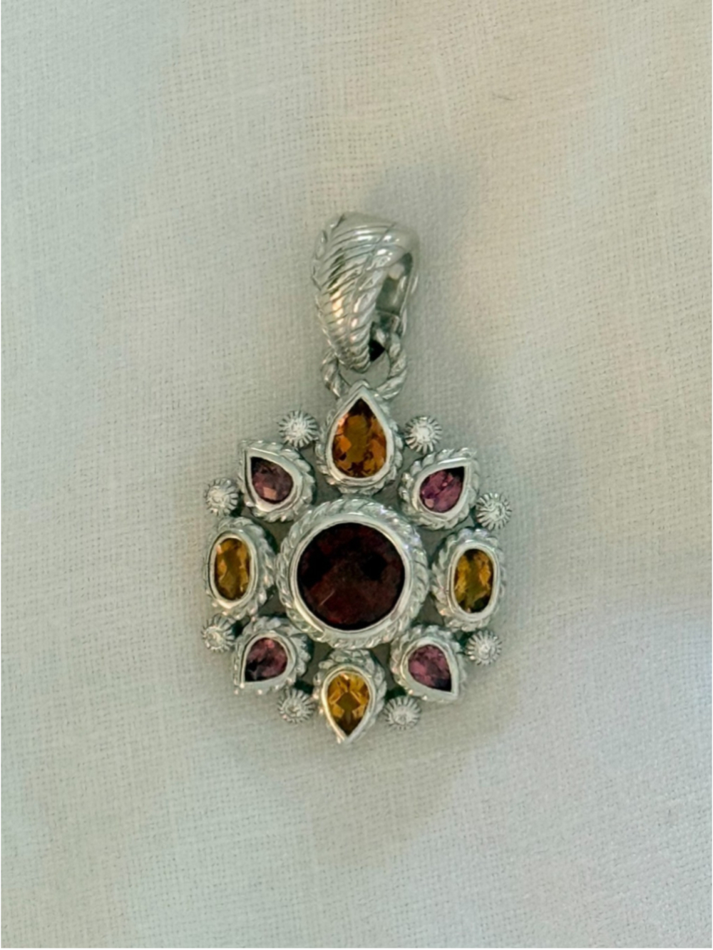 Judith Ripka Sterling Silver Garnet Citrine Multi-Gemstone Pendant Enhancer